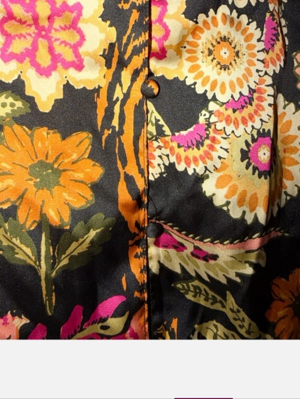 Free People Tiger Floral Satin Button Down Long Sleeve Pajama Top Medium Black - Picture 8 of 10